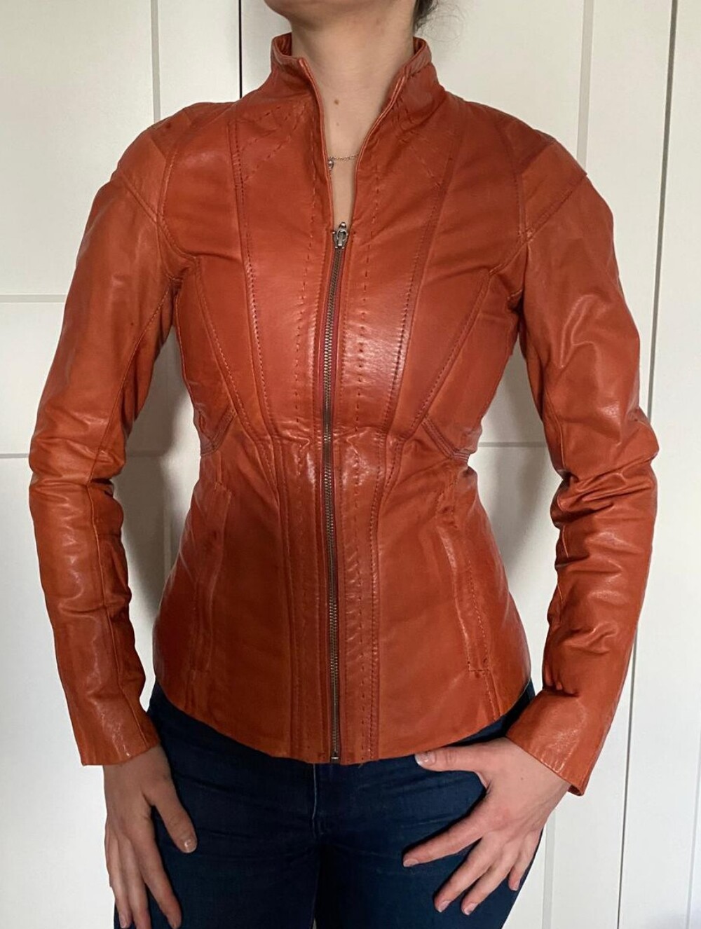 Danier Women's Rust Brown Leather Zip Jacket W/ Hanger